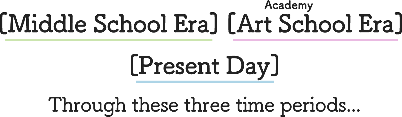 [Middle School Era] [Art School Era] [Present Day] Through these three time periods...